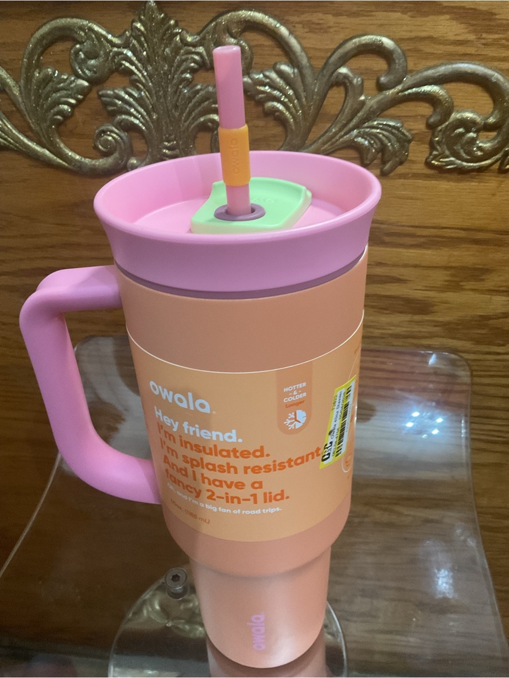 Owala Insulated Pink & Peach Travel Mug with 2-in-1 Lid 40oz